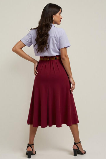 Burgundy A-Line 2-Piece Work Dress with Polo Collar